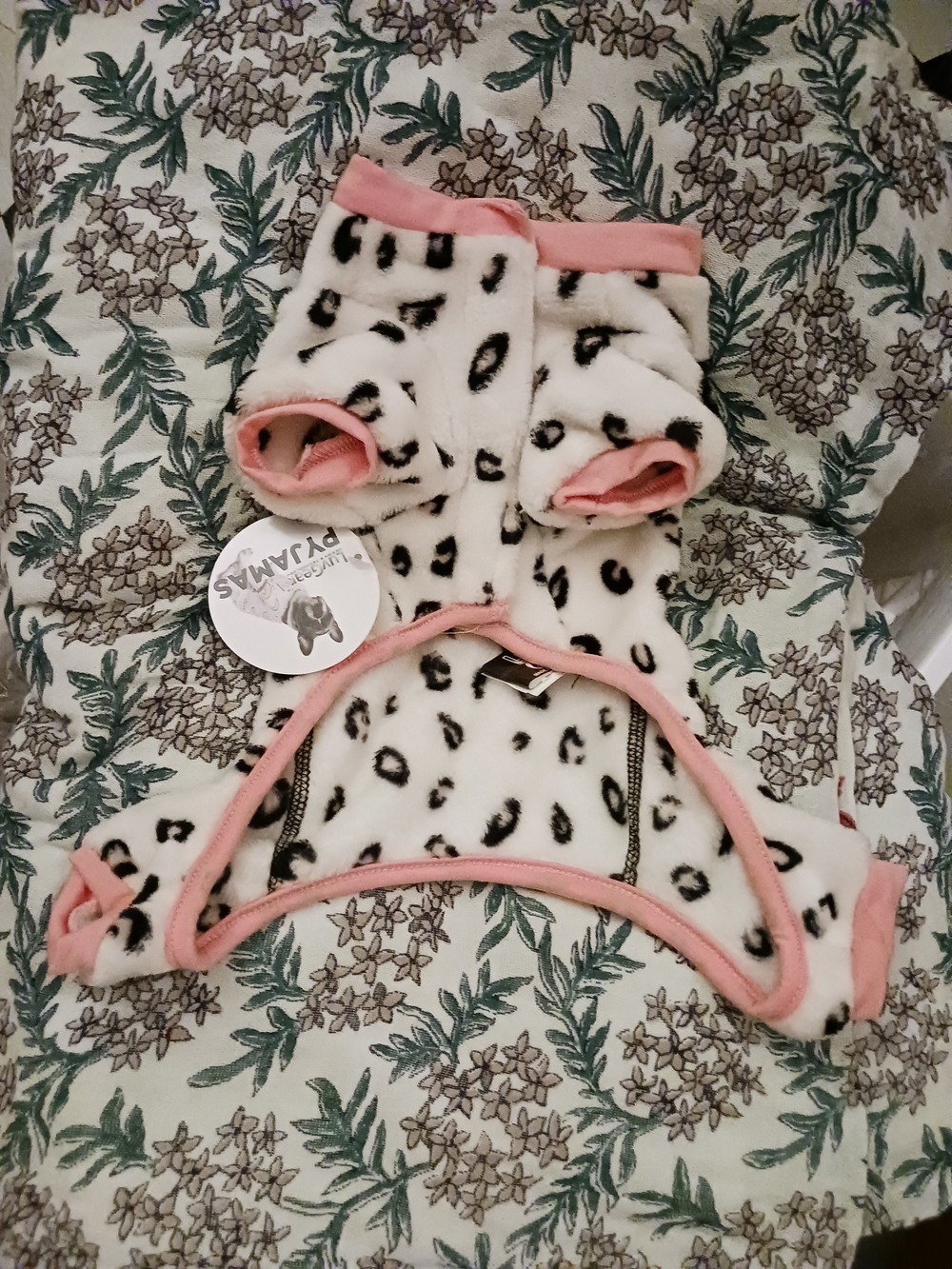 LuvGear Plush Animal Print Pink Trim Dog Onesie Fleece Pajamas
